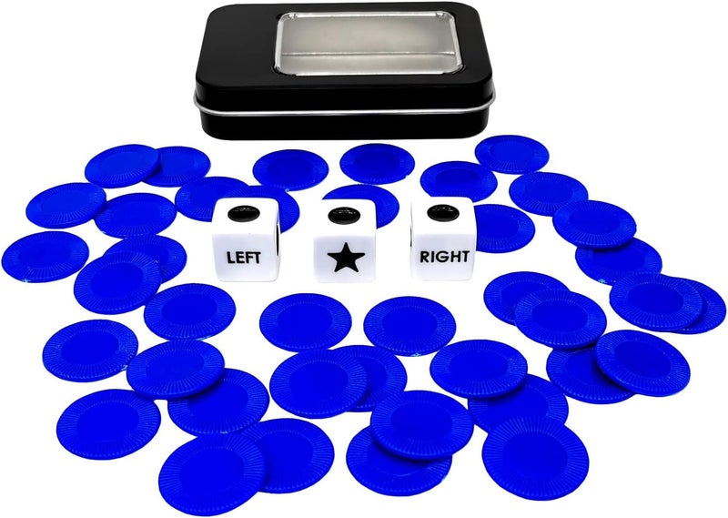 Ahoper Left Right Center Dice Game Prime Set with 3 Dices + 40 Chips. Left on The Product Means Pass 1 chip to The Left, Right on The Product Means Pass 1 chip to The Right.(Blue) - Image 3